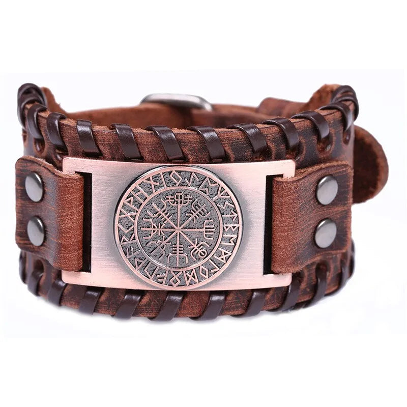 Retro Wide Leather Pirate Compass Bracelet