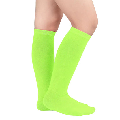 American Trends Kids Child Athletic Socks Striped Knee High Tube Soccer Socks Baseball Softball Socks for Toddler Girls One Size 1 Pack Solid Neon Green