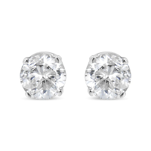 Aretes de Estudio de Diamantes Redondos y Brillantes Casi Incoloros de 5/8 Cttw en Oro Blanco de 10K, Clásicos con Montura de 4 Garras (Color H-I, Claridad I2-I3)