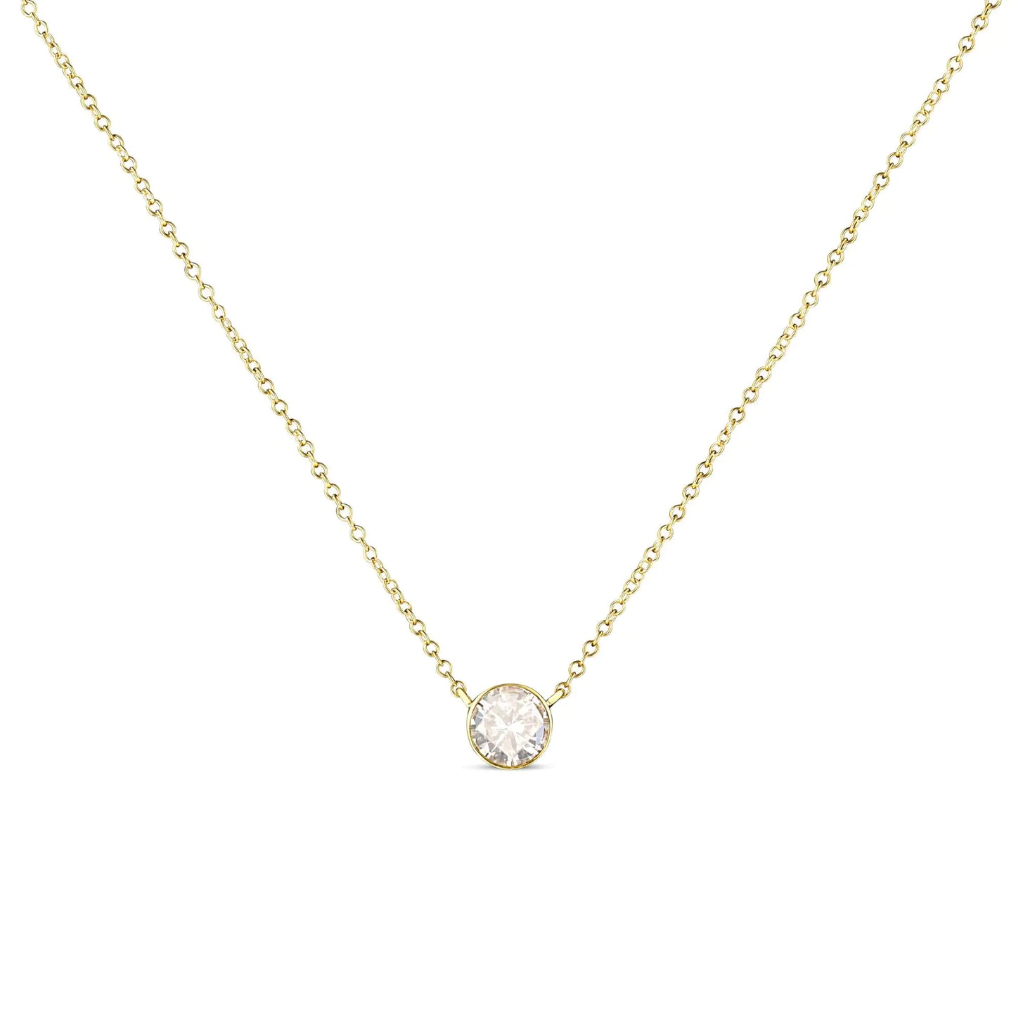 10K Yellow Gold 1.0 Cttw Round Brilliant-Cut Diamond Modern Bezel-Set Solitaire Adjustable 16"-18" Pendant Necklace (K-L Color, SI2-I1 Clarity)