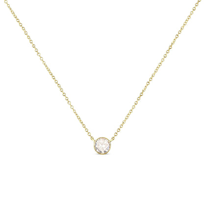 10K Yellow Gold 1.0 Cttw Round Brilliant-Cut Diamond Modern Bezel-Set Solitaire Adjustable 16"-18" Pendant Necklace (K-L Color, SI2-I1 Clarity)