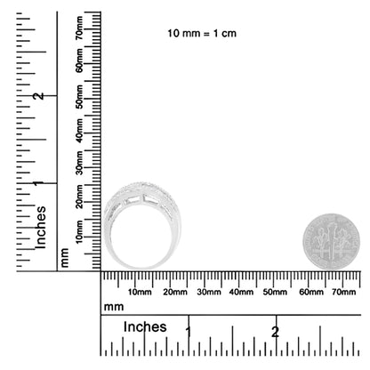 Anel em Prata de Lei .925 com 1.0 Cttw de Diamantes Redondos e Baguete Alternados em Ajuste por Canal em Design Cruzado e Bypass (Cor I-J, Clareza I2-I3)