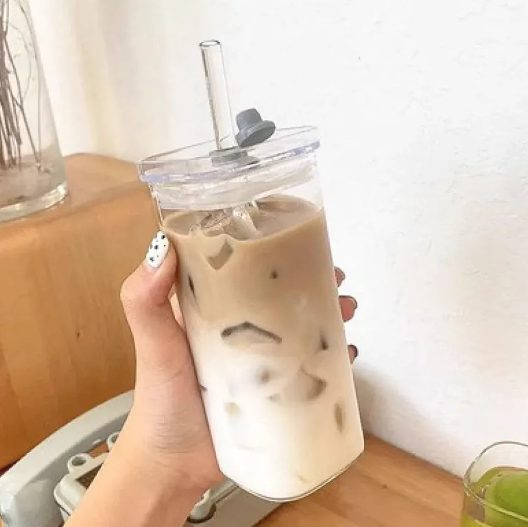 Square Transparent Coffee Cup with Lid