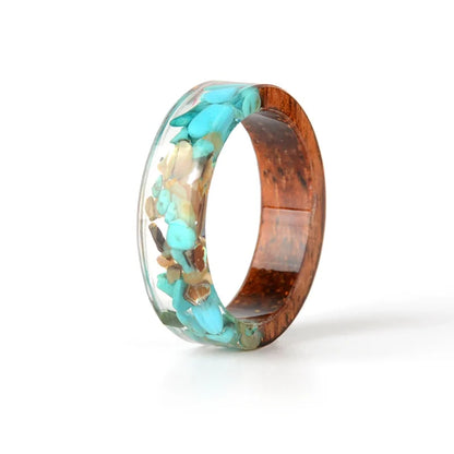 Resin Flowers Ring - Wood Design