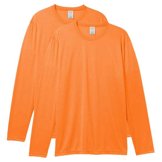 Hanes Sport Performance Long Sleeve T-Shirt, Performance Athletic Shirt, 2-Pack Large Safety Orange