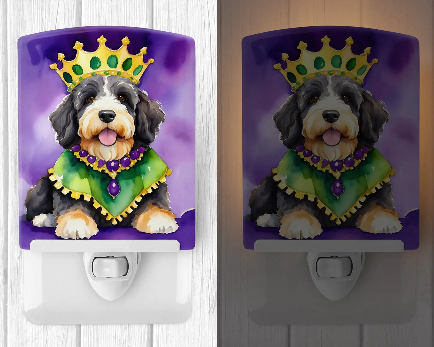 Bernedoodle King of Mardi Gras Ceramic Night Light