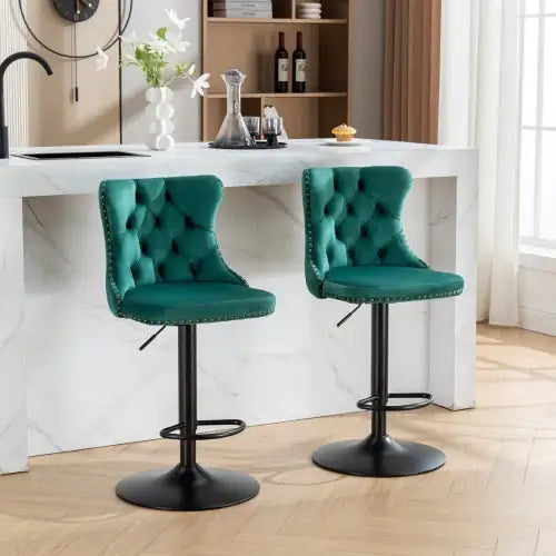 Swivel Velvet Barstools Adjusatble Seat Height From 25-33 Inch Green,Set Of 2