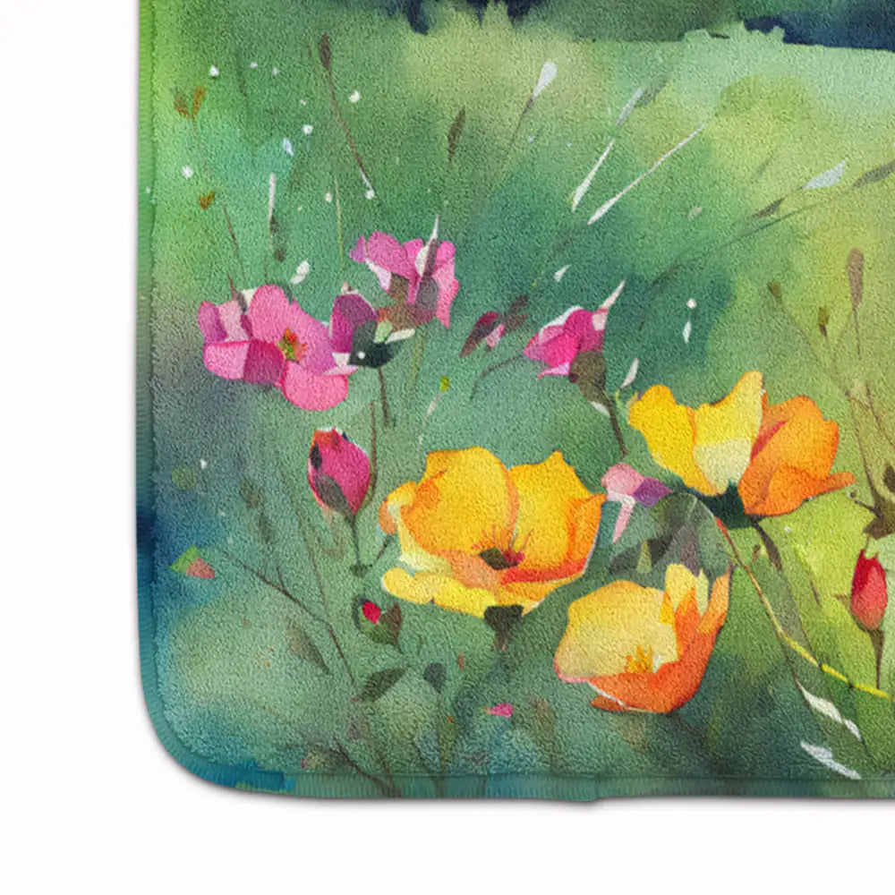 North Dakota Wild Prairie Roses in Watercolor Memory Foam Kitchen Mat