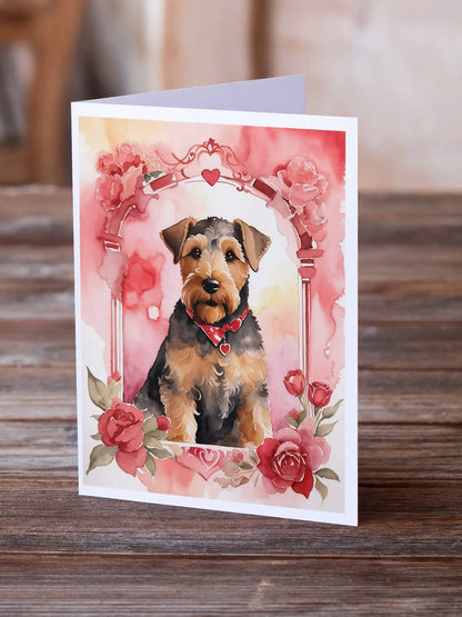 Airedale Terrier Valentine Roses Greeting Cards Pack of 8