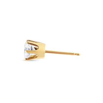 Brinco Solitário em Ouro Amarelo 14K com Diamante de 6 Garras (3/8 cttw, Cor I-J, Clareza I2-I3)