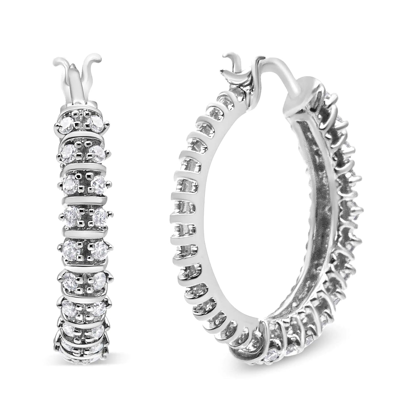 10K White Gold 1/2 Cttw Lab Grown Round Diamond 2 Row Semi Eternity Hoop Earrings (G-H Color, SI1-SI2 Clarity)