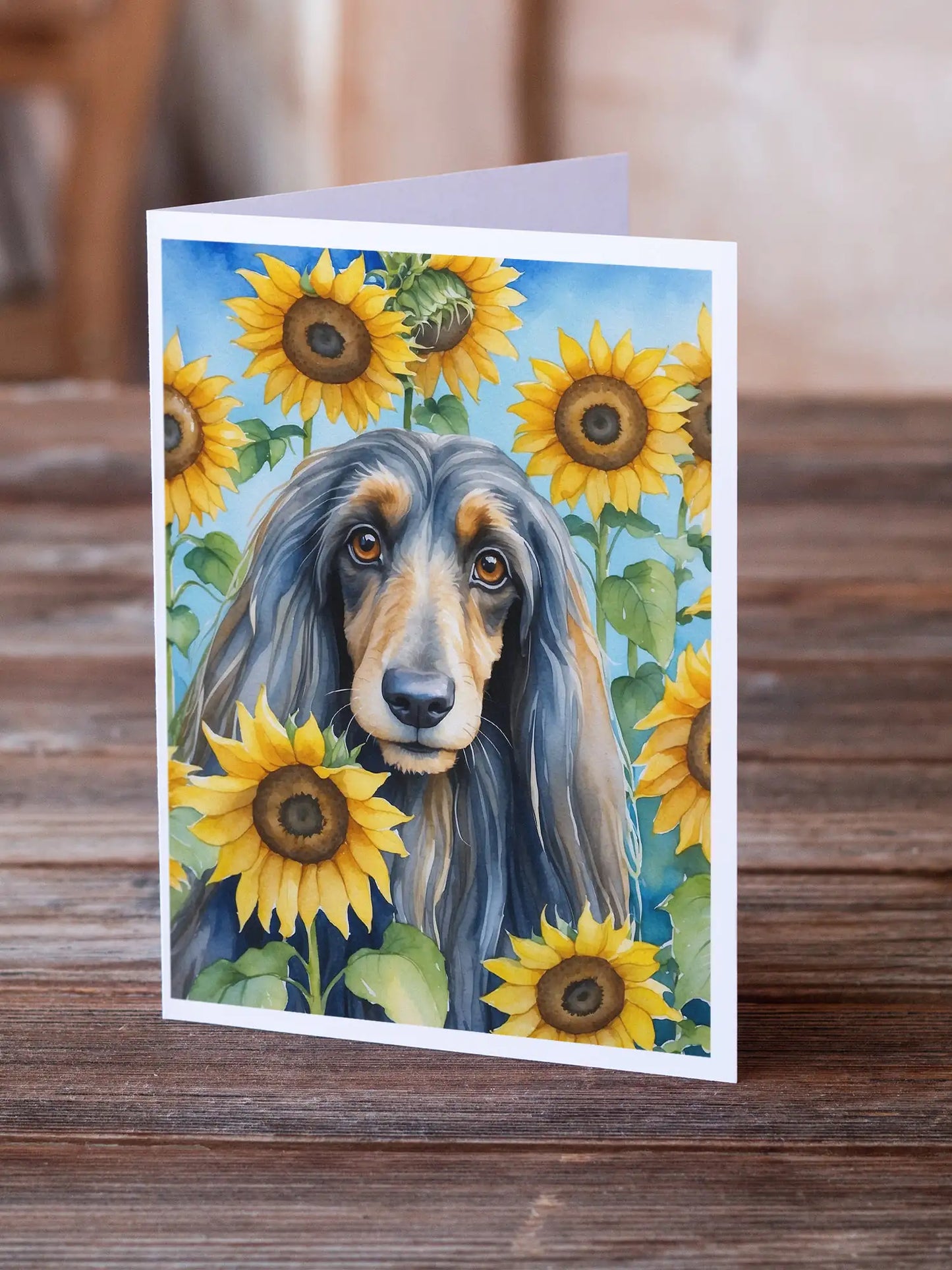 Afghan Hound in Sunflowers Greeting Cards Pack of 8