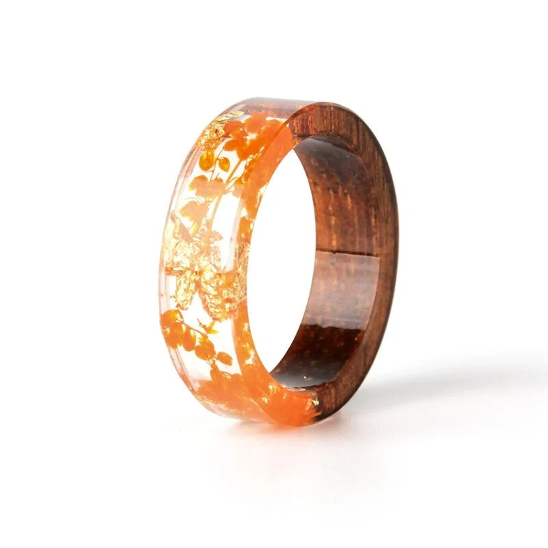 Resin Flowers Ring - Wood Design