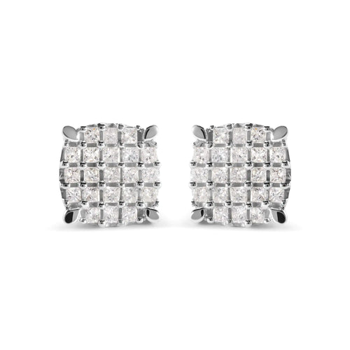 10K White Gold 3/4 Cttw Princess Diamond Composite Cushion Shape Stud Earrings (I-J Color, I1-I2 Clarity)