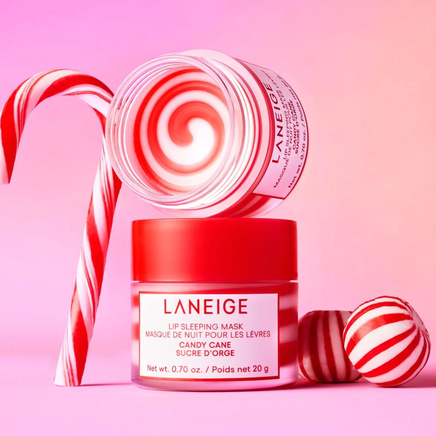 LANEIGE Lip Sleeping Mask: Nourish, Hydrate, Vitamin C, Murumuru & Shea Butter, Antioxidants, Flaky, Dry Lips Candy Cane Swirl