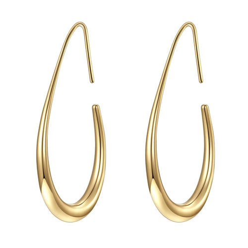 Lightweight Teardrop Hoop Earrings for Women - 14k Gold/White Gold Plated Large Oval Pull Through Hoop Earrings High Polished Statement Jewelry Gift for Women