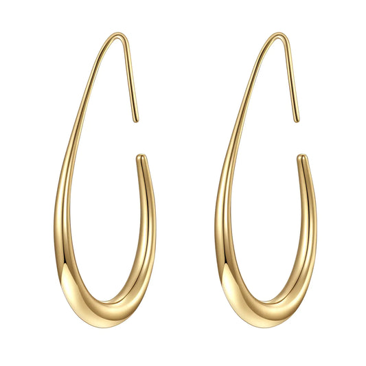 Lightweight Teardrop Hoop Earrings for Women - 14k Gold/White Gold Plated Large Oval Pull Through Hoop Earrings High Polished Statement Jewelry Gift for Women