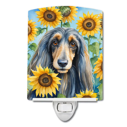 Afghan Hound in Sunflowers Ceramic Night Light