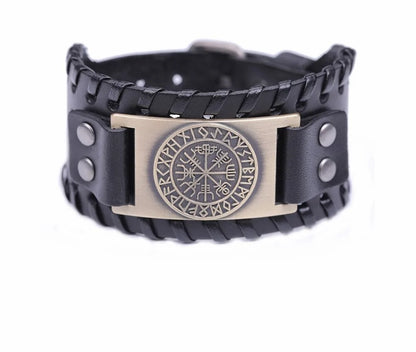 Retro Wide Leather Pirate Compass Bracelet