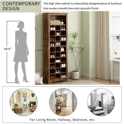 Stylish Design 30 Shoe Cabinet Console, Modern Shoe Cabinet, Multiple Storage Capacity, Self-standing High Cabinet, Suitable For Hallway, Bedroom, Rustic Brown