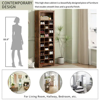 Stylish Design 30 Shoe Cabinet Console, Modern Shoe Cabinet, Multiple Storage Capacity, Self-standing High Cabinet, Suitable For Hallway, Bedroom, Rustic Brown