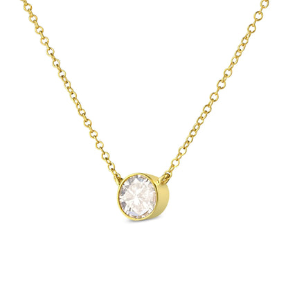 10K Yellow Gold 1.0 Cttw Round Brilliant-Cut Diamond Modern Bezel-Set Solitaire Adjustable 16"-18" Pendant Necklace (K-L Color, SI2-I1 Clarity)