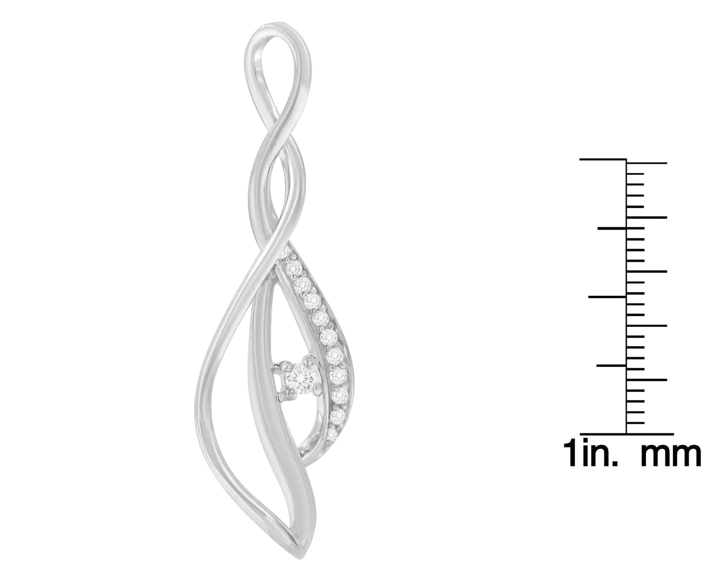 Colar Pingente Espira em Ouro Branco 10K com Diamante Redondo e Desenho em Espiral Aberto 18" (1/10 Cttw, Cor J-K, Clareza I1-I2)