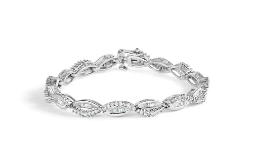 14K White Gold 2.00 Cttw Diamond Swirl and Pear Shape Link Bracelet (I-J Color, I2-I3 Clarity) - 7"