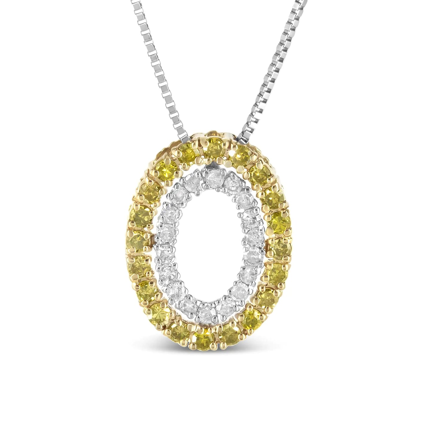 14K Yellow Gold Plated .925 Sterling Silver 1/2 Cttw Color Treated Diamond Double Oval Shape 18" Pendant Necklace (Yellow Color, I2-I3 Clarity)