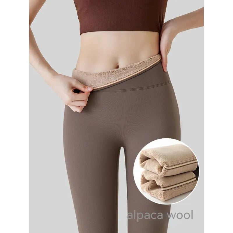 Fleece-lined Thick High Waist Hip Lift Leggings For Women