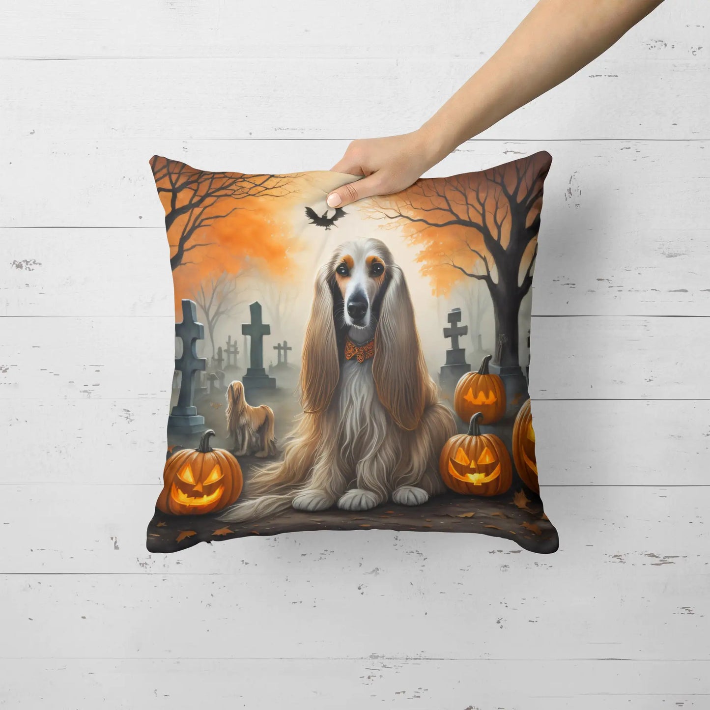 Afghan Hound Spooky Halloween Throw Pillow