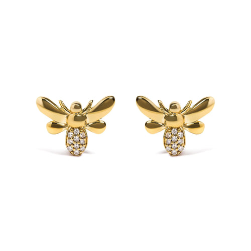 10K Yellow Gold Diamond Accented Bumble Bee Stud Earring (H-I Color, I1-I2 Clarity)