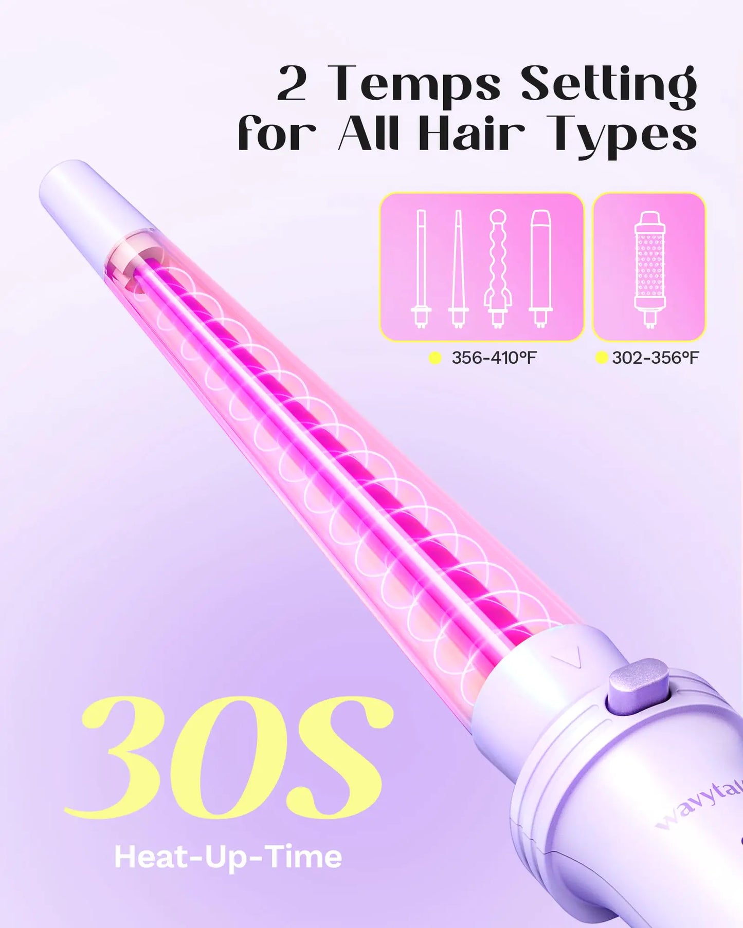 Wavytalk 5 in 1 Curling Iron,Curling Wand Set with Curling Brush and 4 Interchangeable Ceramic Curling Wand(0.5”-1.25”),Instant Heat Up,Include Heat Protective Glove & 2 Clips (Purple) Curling Wand （0.5"-1.25" ） Purple Lavender