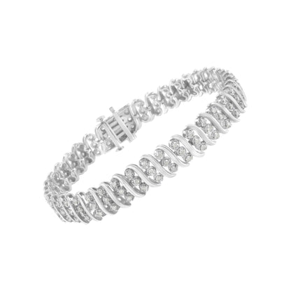 Bracelet Double Rangée en Argent Sterling et Diamants 2 cttw (I-J, I2-I3)