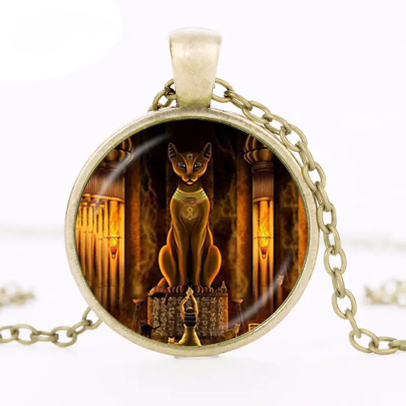 Ancient Egyptian Cat Goddess Glass Necklace