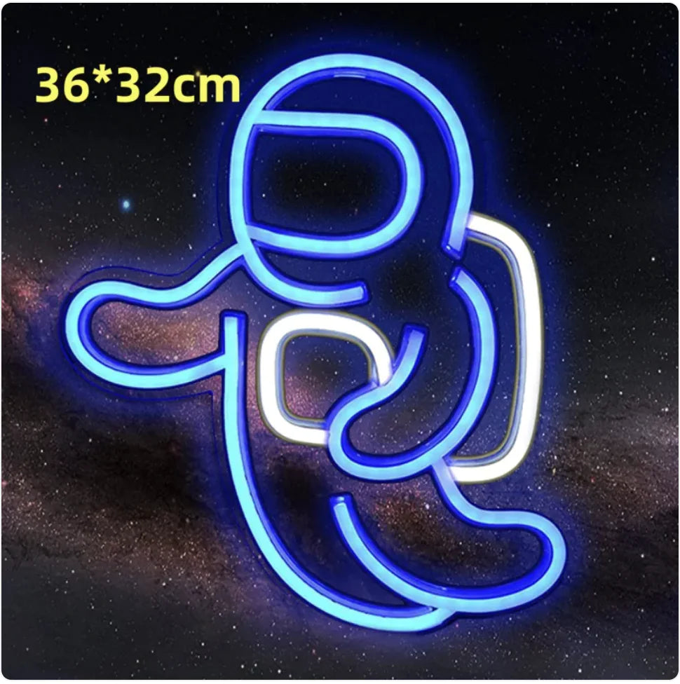 LED Neon Light Spaceman & Planet Wall Decor