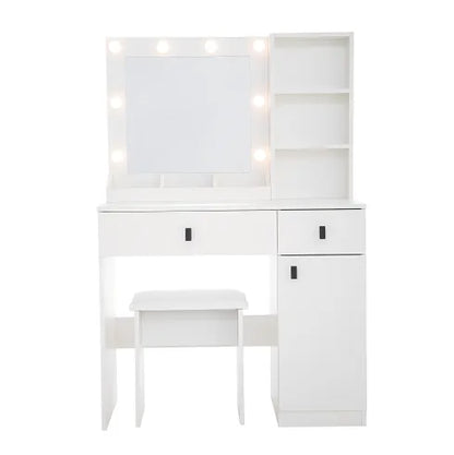 Vanity Desk With Lights, Vanity Set With Mirror, Makeup Vanity Desk With Large Drawers Three Level Storage Dreeser, VanitysVanities With 3 Lights Brightness Adjustable For Bedroom, White