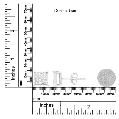 Boucles d'Oreilles Carrées en Or Blanc 10K avec Diamant de Coupe Princesse (3/4 cttw, Couleur I-J, Clarté I2-I3)