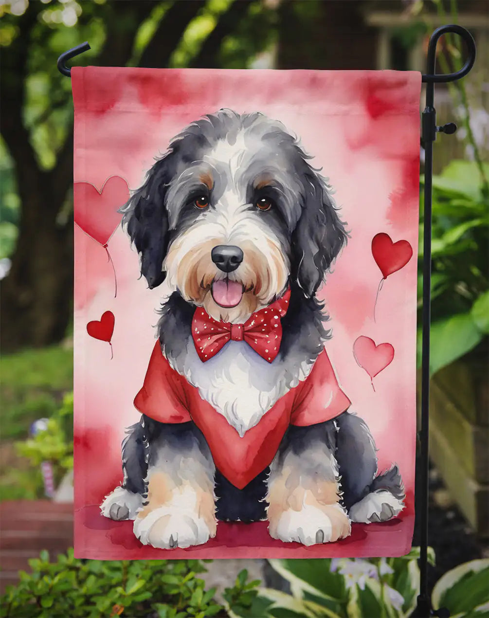 Bernedoodle My Valentine Garden Flag