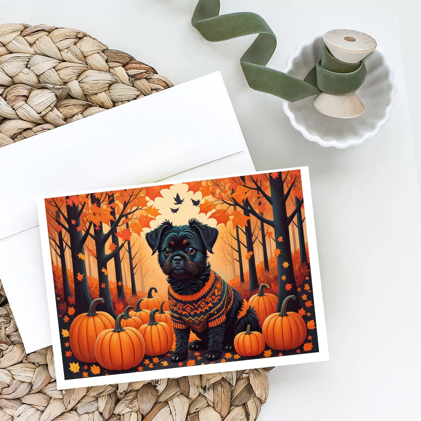 Affenpinscher Fall Greeting Cards Pack of 8