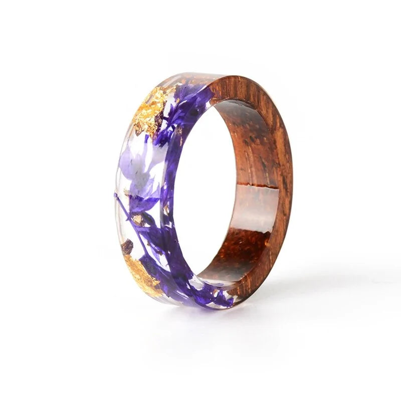 Resin Flowers Ring - Wood Design