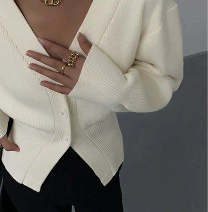 Fashion V-neck Sweater Coat Women New Style Short Long Sleeves