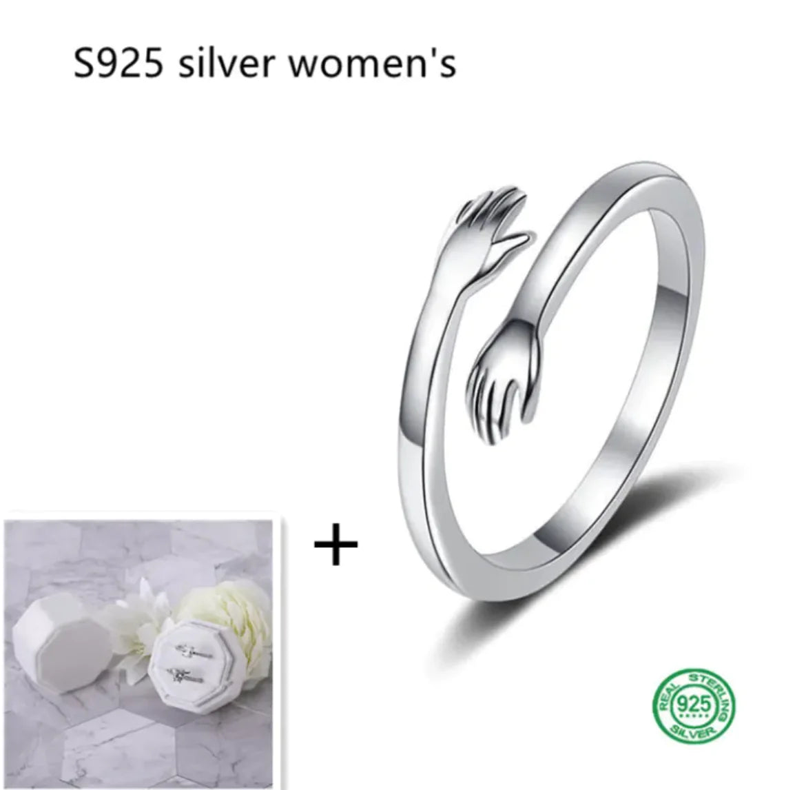 S925 Silver Couple Hug Ring