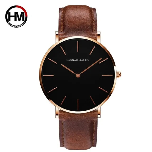 High-Quality Rose Gold Dial Leather Watch