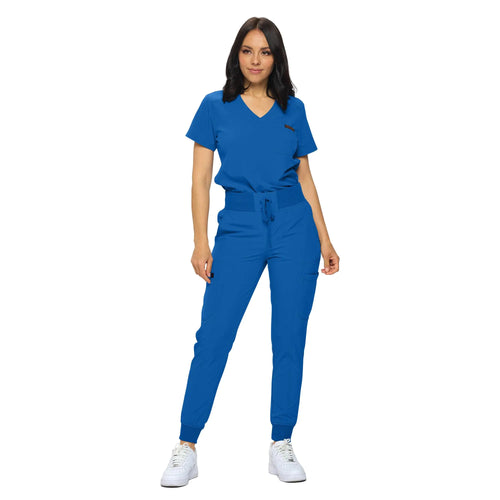 MONARCH UNIFORMS Stretchy Scrubs Women's Jogger Scrub Set In Regular and Petite Jogger Scrubs with Tuck-In Top for Women Royal Blue X-Small