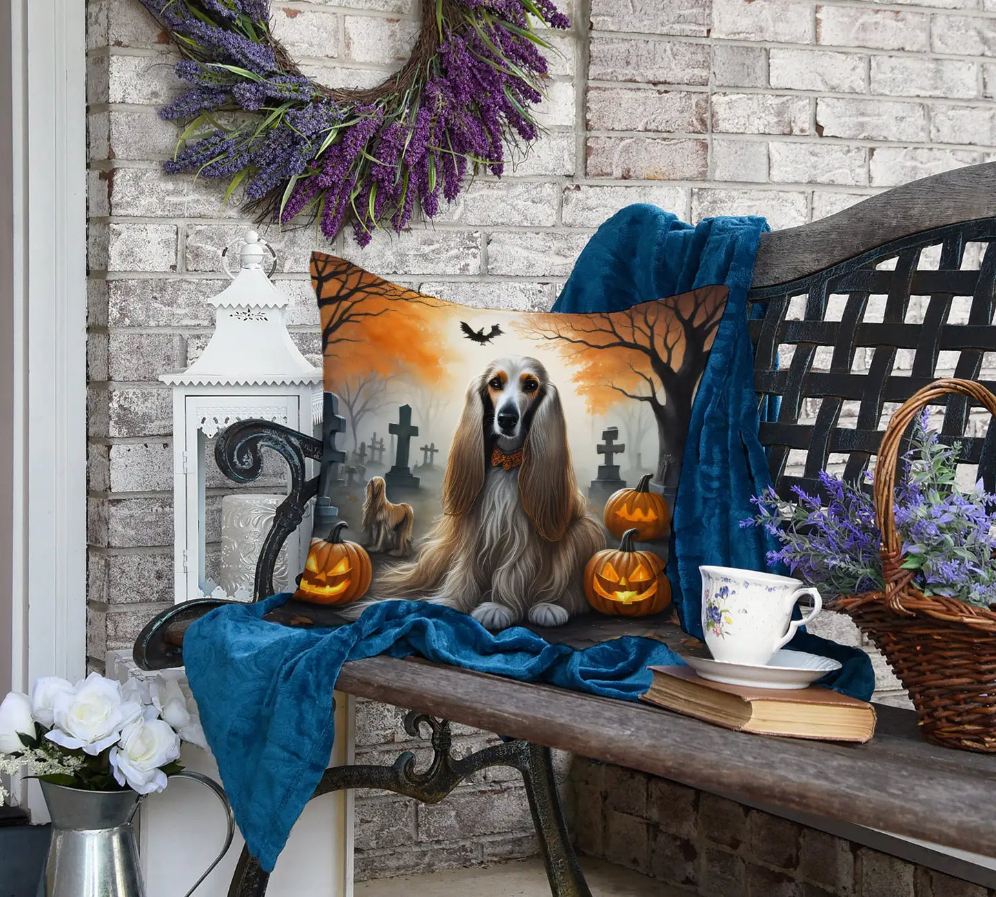 Afghan Hound Spooky Halloween Throw Pillow