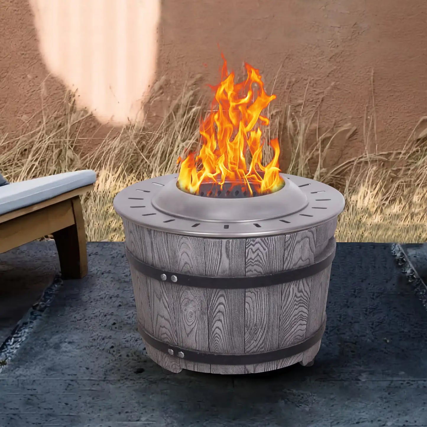 Smokeless Firepit With Wood Pellet Twig Wood As The Fuel, Wood Look