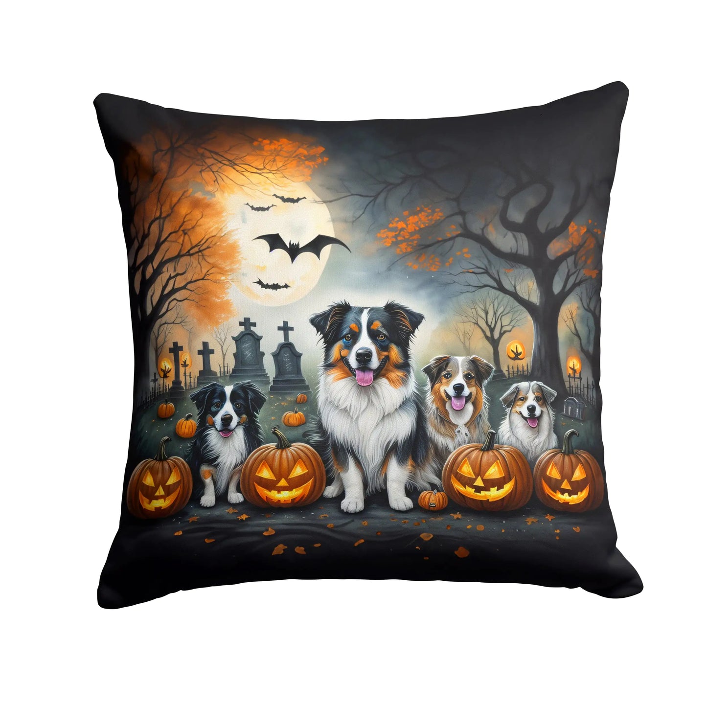 Australian Shepherd Spooky Halloween Throw Pillow