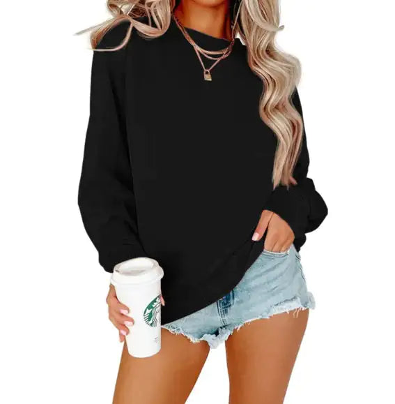 Solid Color Crew Neck Coat Long Sleeve Hoodie