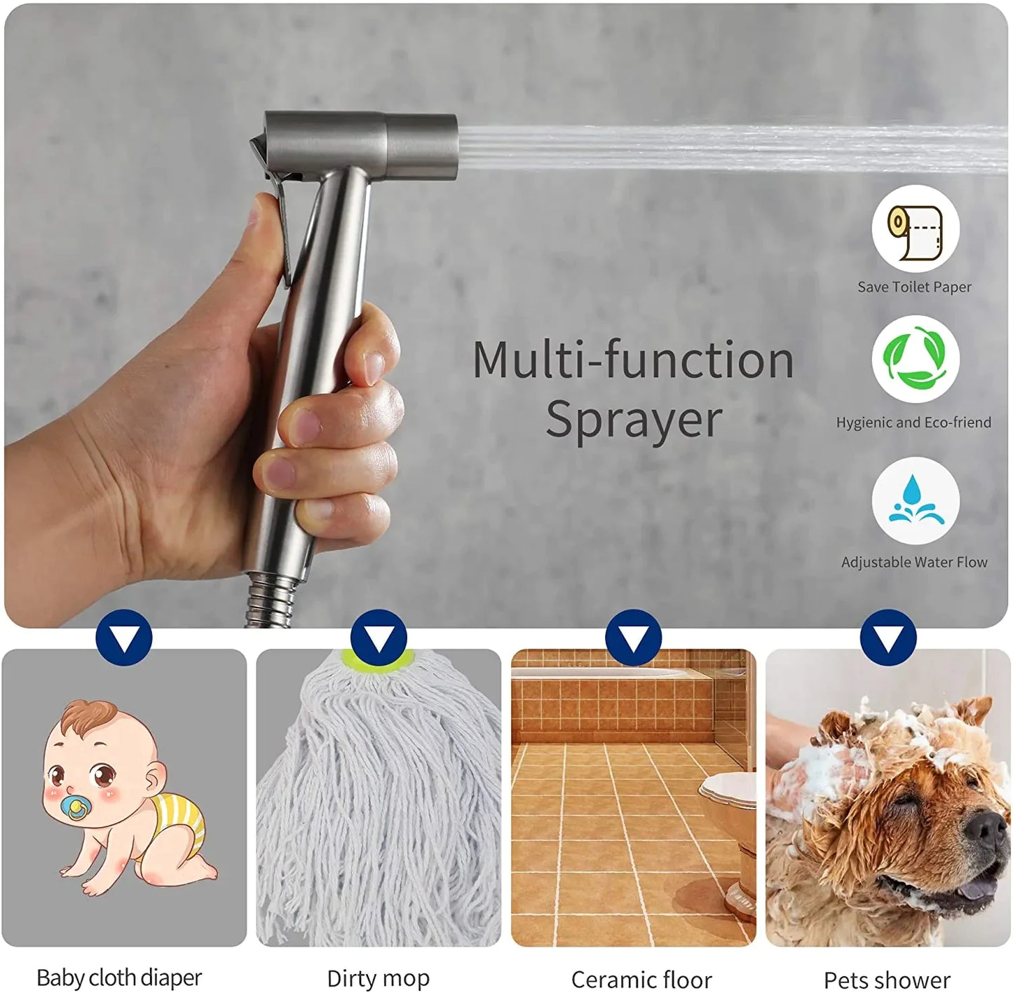 Toilet Shattaf Adapter Hose Bidet Spray Stainless Steel Handheld Shower Head US